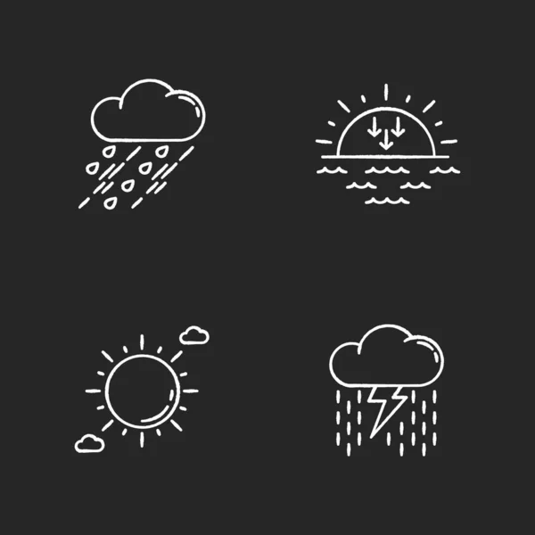 Daytime Nighttime Forecast Chalk White Icons Set Black Background Weather — Stock Vector