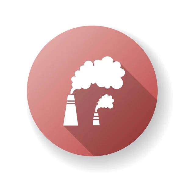 烟熏红色扁平设计长阴影象形文字 城市烟雾 工业空气污染 环境污染 恶劣的城市天气 释放有毒烟雾的烟囱轮廓Rgb彩色图像 — 图库矢量图片