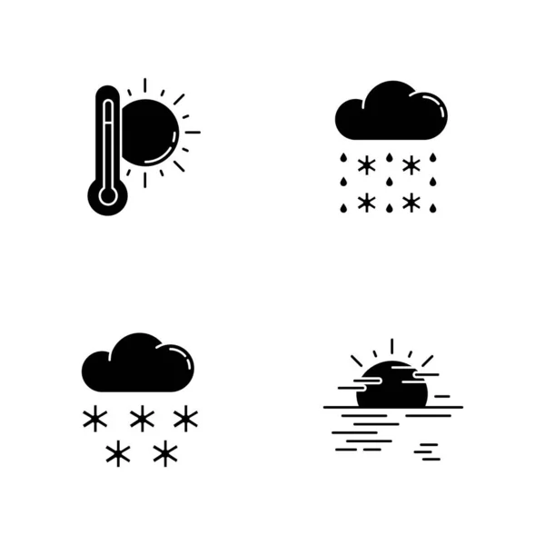 Temperature Precipitation Forecast Black Glyph Icons Set White Space Seasonal — Stock Vector