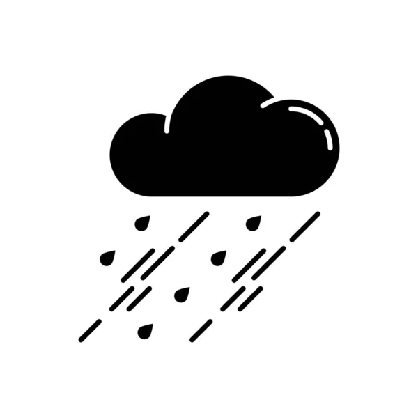 黒いグリフアイコンが表示されます 天気予報 白い空間に気象シルエットのシンボル 強い大気中の降水量を注ぐ 雨雲ベクトル絶縁イラスト — ストックベクタ