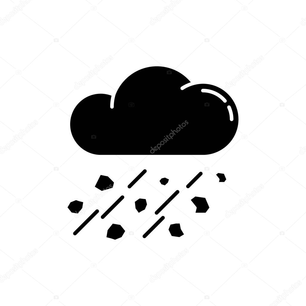 Mixed rain black glyph icon. Hailstorm, meteorology silhouette symbol on white space. Bad weather forecast, strong atmospheric precipitation. Raining cloud with hail vector isolated illustration