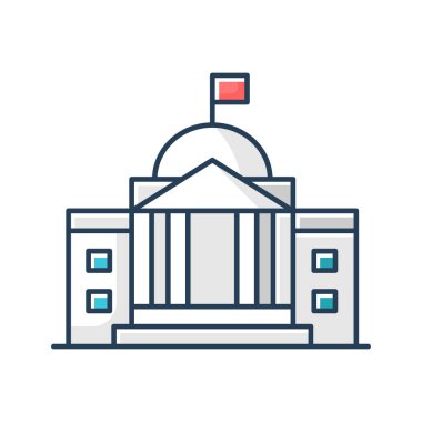 Eyalet enstitüsü RGB renk simgesinin önünde. Yüksek mahkeme binası girişi. Ulusal müzenin dışı. Şehir bankası. Elçilik cephesi. Klasik şehir inşaatı. İzole vektör illüstrasyonu