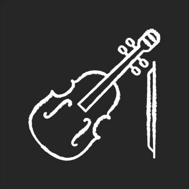 Siyah arkaplanda keman beyazı simgesi. Orkestra müzik aleti. Klasik müzik performansı. Fiddle senfoni konseri. Halk müziği bestele. İzole edilmiş vektör karatahta çizimi