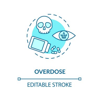Aşırı doz konsept ikonu. Esrar öldürücü doz fikri ince çizgi çizimi. Marihuana tüketimi sorunu, psikolojik uyuşturucu bağımlılığı riski. Vektör izole edilmiş RGB renk çizimi. Düzenlenebilir vuruş