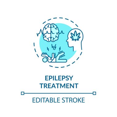 Epilepsi tedavi konsepti ikonu. Tıbbi esrar kullanımı, kenevir ilacı fikri ince çizgi çizimi. Epileptik nöbeti önlemek için MMK. Vektör izole edilmiş RGB renk çizimi. Düzenlenebilir vuruş