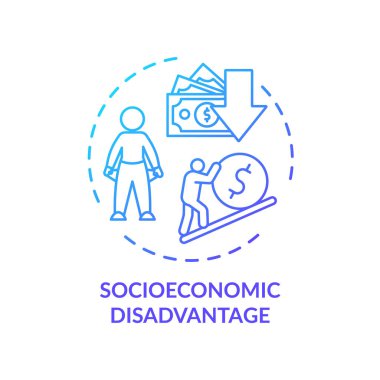 Sosyoekonomik dezavantaj konsepti ikonu. Sosyal sınıf eşitsizliği, düşük gelir fikri ince çizgi çizimi. CVD faktörleri, finansal sorunlar. Vektör izole edilmiş RGB renk çizimi