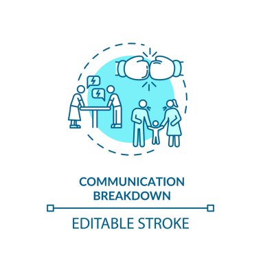 İletişim kopukluğu konsepti simgesi. Aile kavgası, ortaklar fikir ayrılığı, ince çizgiler. Karı koca sorunları. Vektör izole edilmiş RGB renk çizimi. Düzenlenebilir vuruş