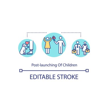 Çocuk konsepti ikonu başlatıldıktan sonra. Ebeveyn yaşam tarzı, ince çizgi çizimi fikrini değiştirir. Çiftler arası ilişki yeni bir aşama. Vektör izole edilmiş RGB renk çizimi. Düzenlenebilir vuruş