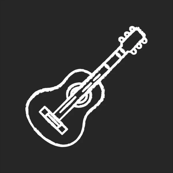 Guitarra Acústica Giz Ícone Branco Fundo Preto Instrumento Musical Clássico — Vetor de Stock
