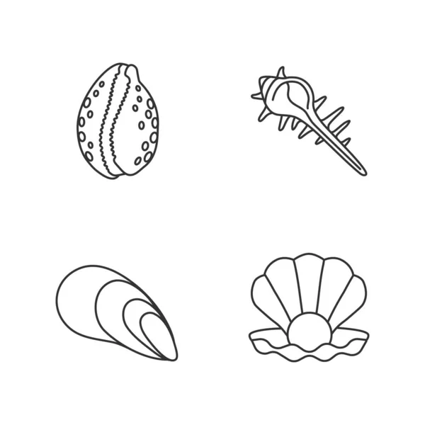 Різні Морські Мушлі Пікселів Ідеальний Набір Лінійних Піктограм Настроювані Символи — стоковий вектор