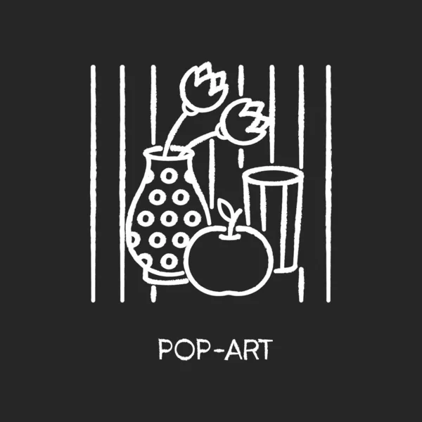 Pop Art Chalk White Icon Black Background Contemporary Cultural Movement — Stock Vector