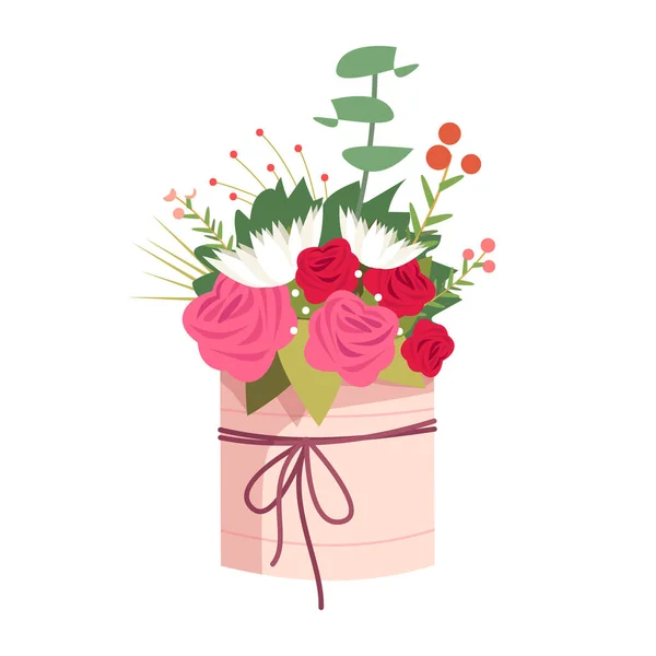 Blumenstrauß Der Vase Halb Flache Rgb Farbvektorillustration Florales Geschenk Zum — Stockvektor
