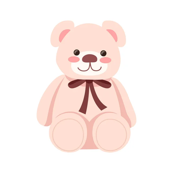 Pink Stuffed Bear Semi Flat Rgb Color Vector Illustration Fluffy — Stock Vector