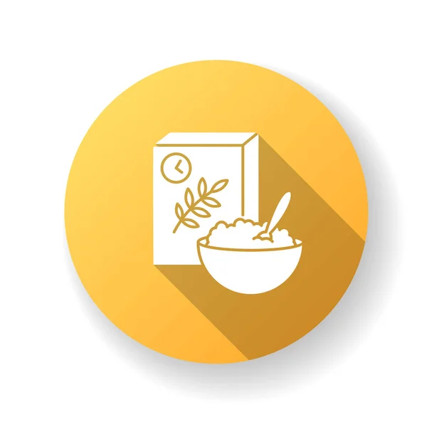 Icono Glifo Sombra Largo Diseño Plano Amarillo Desayuno Cereales Muesli — Vector de stock