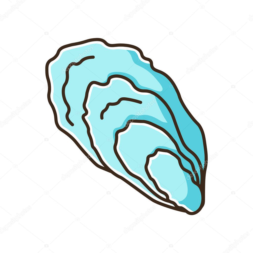 Oyster blue RGB color icon. Common seashell, decorative cockleshell. Gourmet food, seafood, conchology Ocean scallop, clam shell isolated vector illustration
