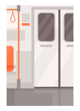 Tren kapısı yarı düz vektör çizimi. Metro tramvayı. Toplu taşıma metalik kapısı ve içinde kimse yok. Boş yer altı taşımacılığı. Ticari kullanım için Metro 2B karikatür arka planı