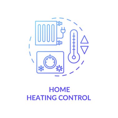 Ev ısıtma kontrol mavi konsept ikonu. Ev kliması var. Akıllı ev ısısı sistemi. Kaynak tasarrufu fikri ince çizgi çizimi. Vektör izole edilmiş RGB renk çizimi