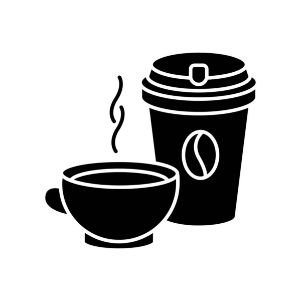 Τσάι Και Καφέ Μαύρο Ανάγλυφο Εικονίδιο Καφές Κύπελλο Μιας Χρήσης — Διανυσματικό Αρχείο