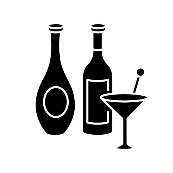 Ikona Černého Glyfu Vína Lihovin Alkoholické Nápoje Lahvích Martini Sklenici — Stockový vektor