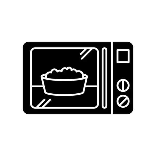 Fertiges Schwarzes Glyphen Symbol Mikrowellennahrung Beheiztes Popcorn Schüssel Mahlzeitenzubereitung Elektrogeschirr — Stockvektor