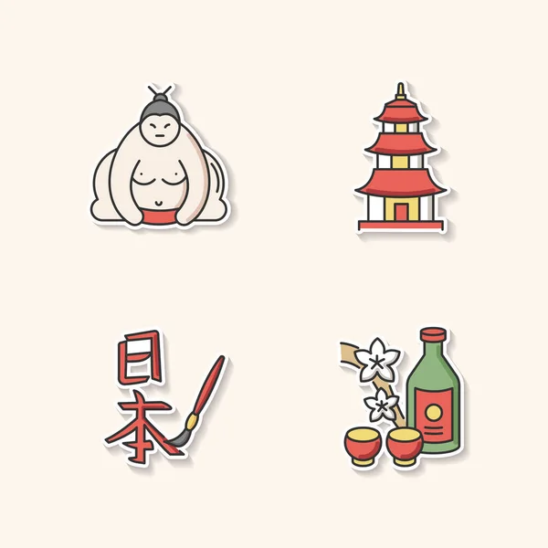 Patchs Imprimables Japon Combattant Sumo Temple Shintoïsme Calligraphie Asiatique Bon — Image vectorielle