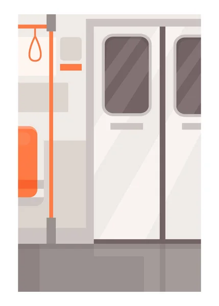 電車のドアの出口半フラットベクトルイラスト 地下鉄の路面電車の内装 中に誰もいない公共交通機関の金属製の戸口 地下輸送を空にする 商業用メトロ2D漫画の背景 — ストックベクタ