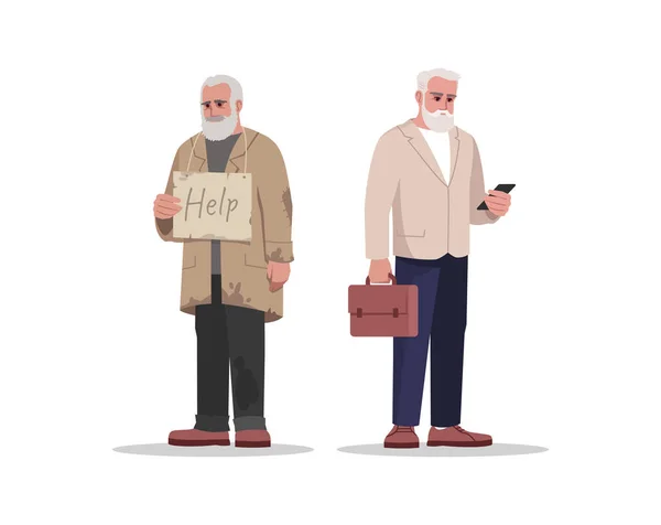 Starší Zaměstnání Poloplochý Rgb Barevný Vektor Ilustrační Set Starý Bezdomovec — Stockový vektor