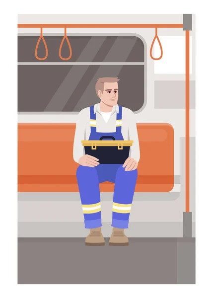 Reparateur Trein Semi Vlakke Vector Illustratie Opdrachtnemer Met Gereedschapskist Het — Stockvector