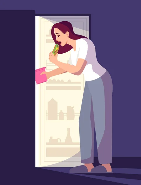 Mujer Comiendo Sándwich Semi Plana Ilustración Vectorial Color Rgb Chica — Vector de stock