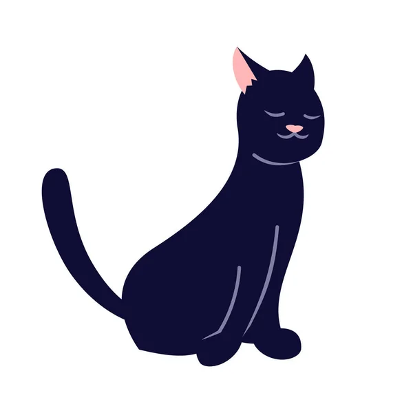 Schläfrige Schwarze Katze Halb Flach Rgb Farbvektorillustration Nettes Kätzchen Entzückendes — Stockvektor
