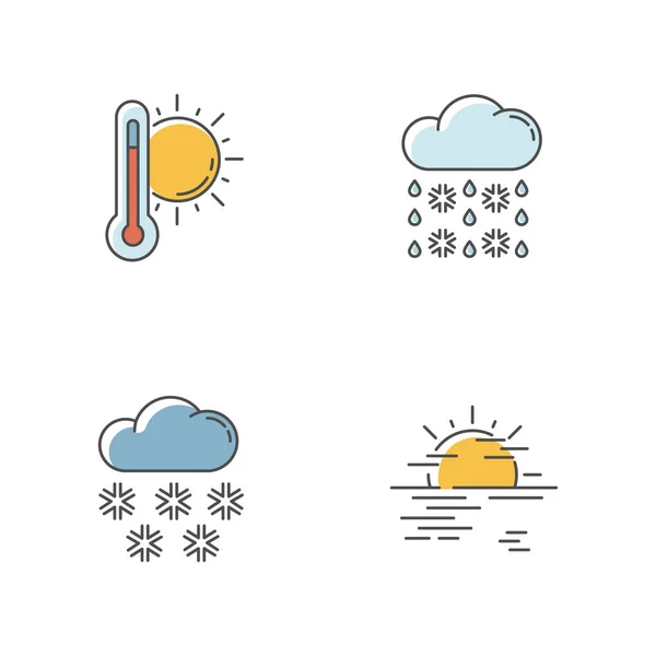 Temperature Precipitation Forecast Rgb Color Icons Set Seasonal Weather Prediction — Stock Vector