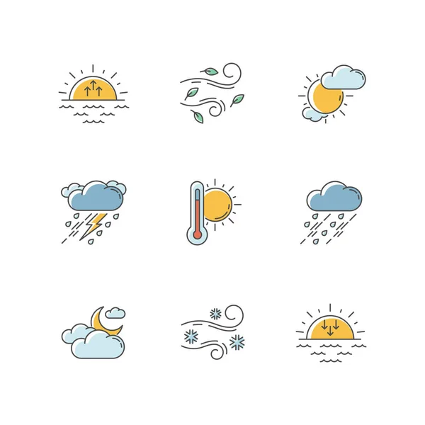 Weather Forecast Rgb Color Icons Set Sky Condition Temperature Prediction — Stock Vector