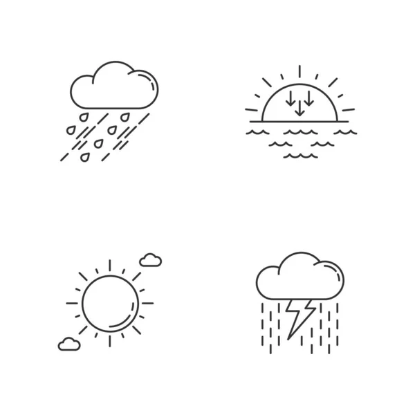 Píxel Pronóstico Diurno Nocturno Conjunto Iconos Lineales Perfectos Ciencia Predicción — Archivo Imágenes Vectoriales