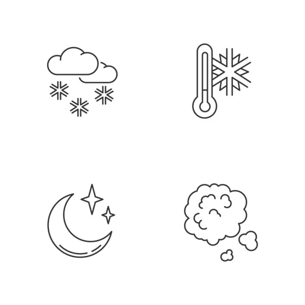 Meteorological Forecast Pixel Perfect Linear Icons Set Weather Atmosphere Condition — Stock Vector