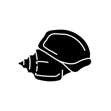 Triton trompet kabuğu siyah kabuk simgesi. Büyük egzotik deniz kabuğu, beyaz uzayda konkoloji silueti sembolü. Charonia tritonis. Boş yumuşakça hayvan, gastropod kabuk vektörü izole çizimler