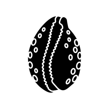 Cowrie kabuğu siyah kabuk simgesi. Dekoratif okyanus hatırası, beyaz uzayda konkoloji silueti sembolü. Luria Cinerea. Boş yumuşakça hayvan, kafadanbacaklı kabuk vektörü izole çizimler
