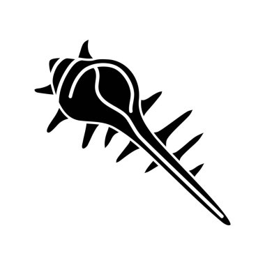 Egzotik çivili deniz kabuğu simgesi. Tropik midye kabuğu, beyaz uzayda konkoloji silueti sembolü. Okyanus hatırası, akvaryum dekorasyonu. Boş yumuşakça kabuk vektörü izole çizimler