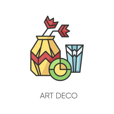 Art deco tarzı RGB renk simgesi. Fransız kültürel hareketi. Görsel dekoratif sanat tarzı. Hayat çizimi. 20. yüzyıl sanat eserleri. İzole vektör illüstrasyonu