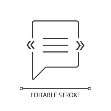 Açılı sohbet baloncuğu pikselin mükemmel doğrusal simgesinden alıntılar yapar. Doğrudan konuşma için boş kare kutu. İnce çizgi özelleştirilebilir illüstrasyon. Contour sembolü. Vektör izole çizim. Düzenlenebilir vuruş