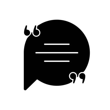 Tırnak içinde sohbet baloncuğu siyah simge simgesi işaretli. Doğrudan konuşma için boş daire kutusu. Metin alanı olan boş diyalog balonu. Beyaz uzayda siluet sembolü. Vektör izole illüstrasyonu