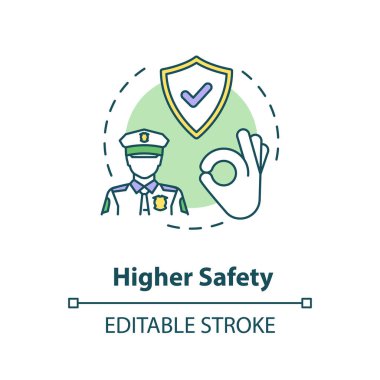 Yüksek güvenlik kavramı simgesi. Mahremiyet güvenliği. Güvenilir bir koruma ve polis. Hayat sigortası. Koruma fikri ince çizgi çizimi. Vektör izole edilmiş RGB renk çizimi. Düzenlenebilir vuruş