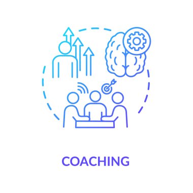 Koçluk konsepti ikonu. Akıl hocalığı programı, takım çalışması fikri ince çizgi çizimi. Grup çalışması geliştirme, takım oluşturma egzersizleri. Vektör izole edilmiş RGB renk çizimi