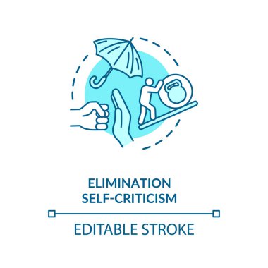 Öz eleştiri kavramı eleme ikonu. Kişisel gelişim fikri ince çizgi çizimi. Kişisel güvensizlikleri ve duygusal kompleksleri aşmak. Vektör izole edilmiş RGB renk çizimi. Düzenlenebilir vuruş