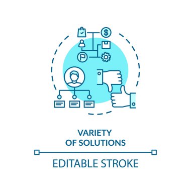 Çözüm konsepti ikonu çeşitliliği. Yaratıcı düşünce, problem çözme fikri ince çizgi çizimi. Yeni yollar bulmak, profesyonel gelişim. Vektör izole edilmiş RGB renk çizimi. Düzenlenebilir vuruş