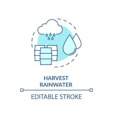 Harvest rainwater turquoise concept icon. Collect pouring water. Environmental preservation. Resource saving idea thin line illustration. Vector isolated outline RGB color drawing. Editable stroke clipart
