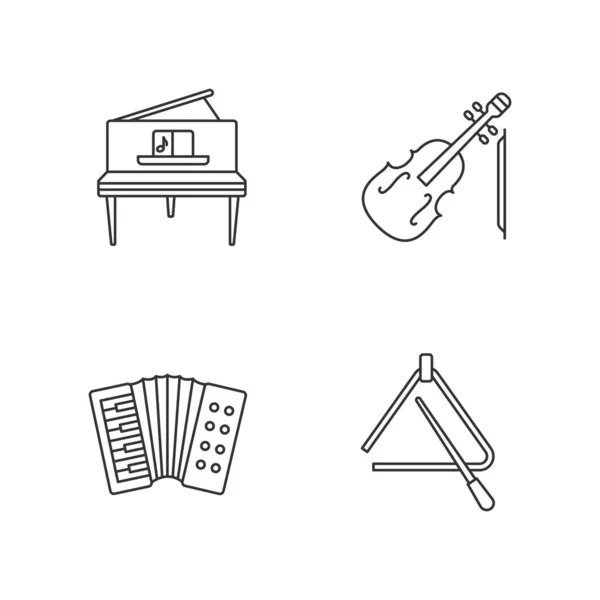 Музыкальная Производительность Пикселей Идеальный Набор Линейных Иконок Оркестр Музыкальных Инструментов — стоковый вектор