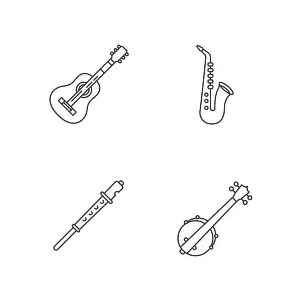 Instrumentos Musicais Orquestrais Pixel Conjunto Ícones Lineares Perfeitos Guitarra Acústica —  Vetores de Stock