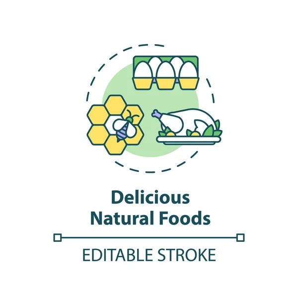 Deliciosos Alimentos Naturales Icono Concepto Producción Agrícola Local Carne Lácteos — Archivo Imágenes Vectoriales