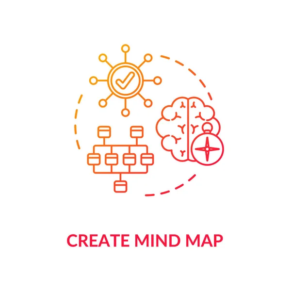 マインドマップのコンセプトアイコンを作成します 問題解決 戦略計画のアイデアを薄いライン図を見つける アイデアの生成と可視化 ベクトル絶縁アウトラインRgbカラー図面 — ストックベクタ