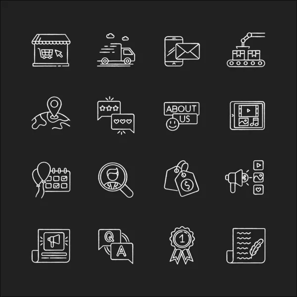 Social Media Story Chalk White Icons Set Black Background Online — Stock Vector